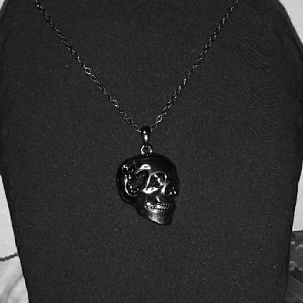 18 inch shinny black scull necklace